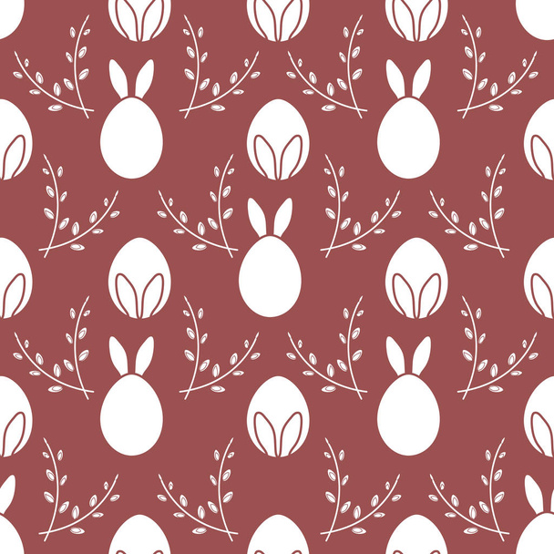 Seamless pattern. Easter Bunny ears, eggs, willow. - Vector, Image