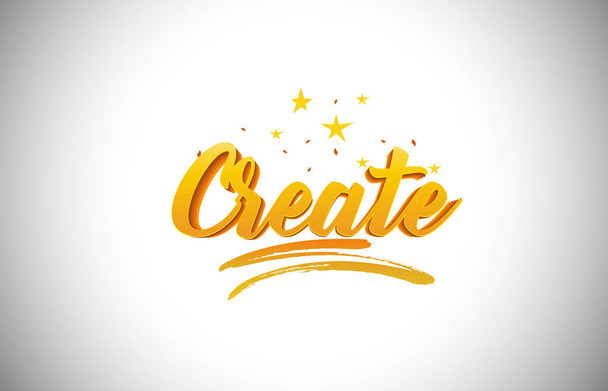 Create Golden Yellow Word Text with Handwritten Gold Vibrant Col - Vector, Image