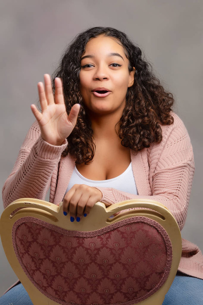 Wait a second! Beautiful,  Biracial High School Senior with Curl - Photo, Image