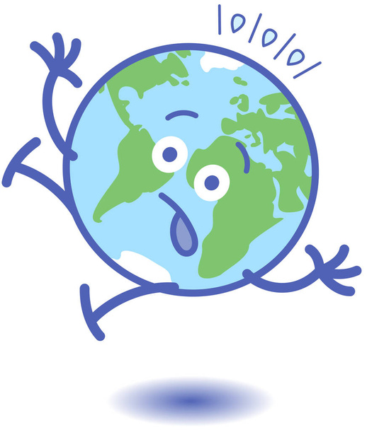 Cute planet Earth in minimalist cartoon style staring at you while getting out of balance. It feels completely scared while falling down and approaching the ground - Photo, Image