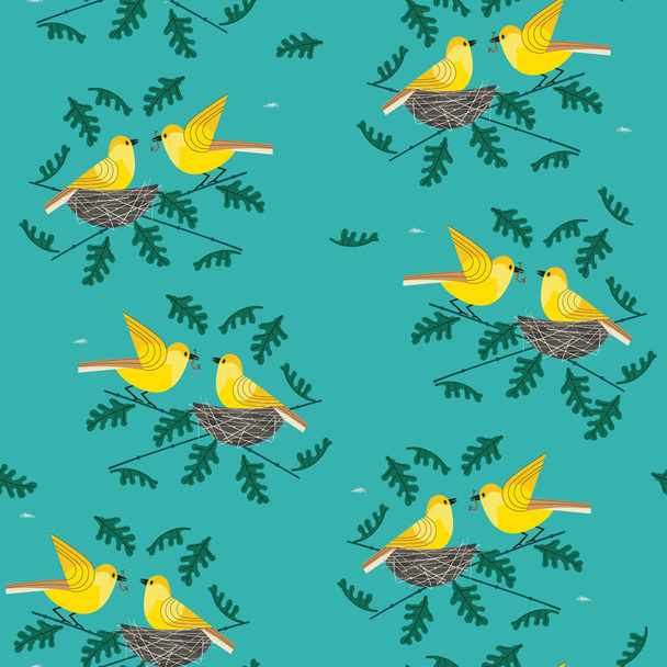 Hand drawn birds seamless pattern - Vektor, kép