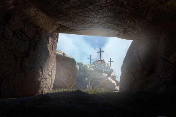 Prázdný hrob Ježíše Krista 3d vykreslení - Fotografie, Obrázek