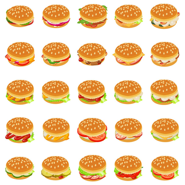 Burger kuvakkeet asetettu, isometrinen tyyli
 - Vektori, kuva