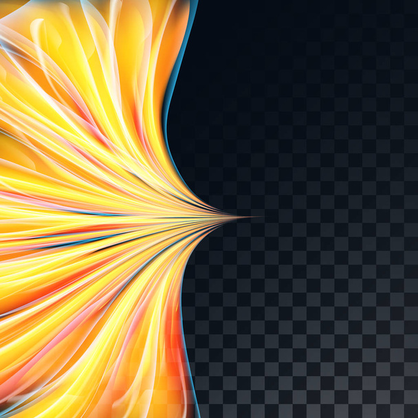 Όμορφη λαμπρή αφηρημένη ενέργεια μαγικό ηλεκτρικά κύματα μιας γραμμής καμπύλο πύρινο διαφανές σε ένα ημιδιαφανές σκούρο στο κελί μαύρο φόντο από πλατείες. Εικονογράφηση διάνυσμα - Διάνυσμα, εικόνα