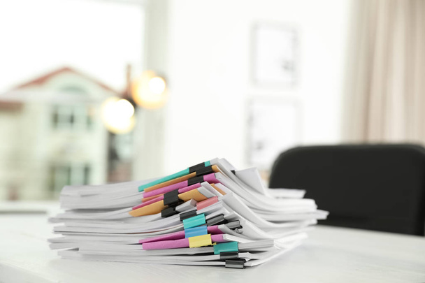 Stack of documents with paper clips on office table. Space for text - Fotoğraf, Görsel