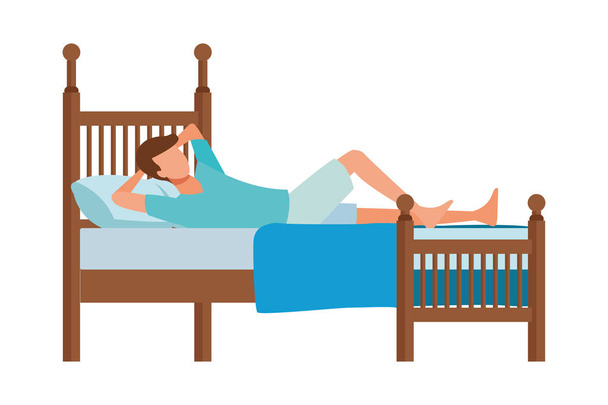 faceless man resting bed - Vector, Image