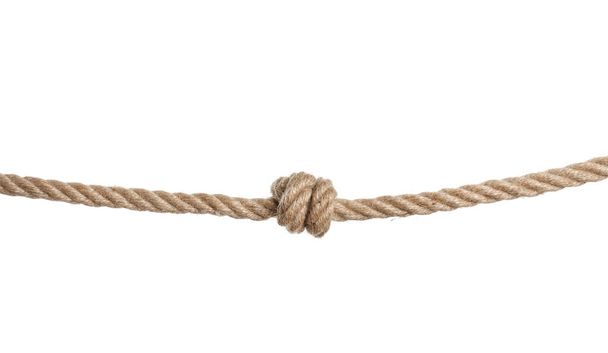 Cotton rope with knot on white background - Photo, image