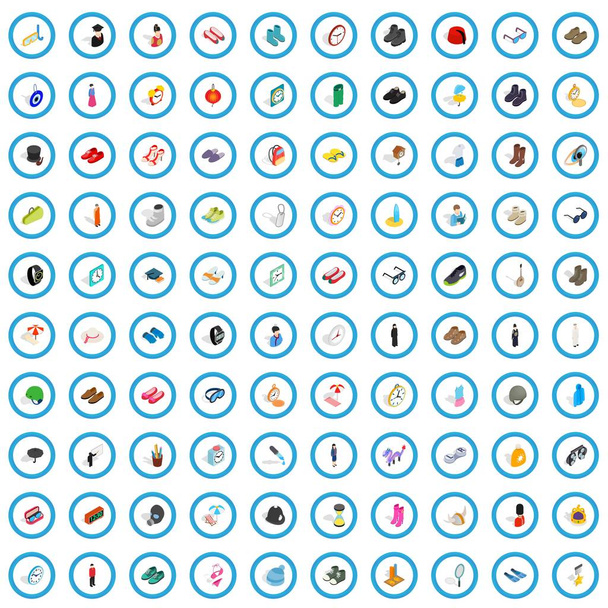 100 vistuig iconen set, isometrische 3D-stijl - Vector, afbeelding