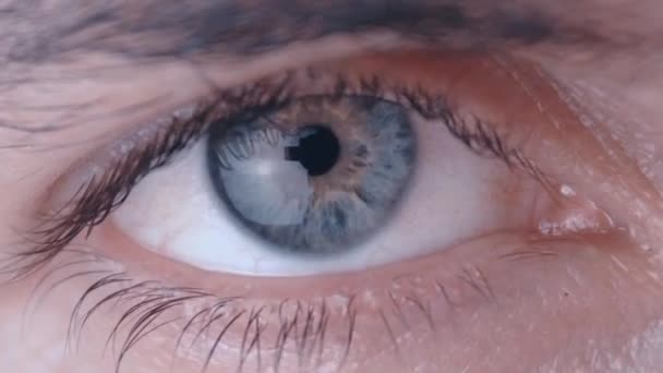 Nahaufnahme menschlicher Augen mit Überwachungssystem. futuristische Biotechnologie. - Filmmaterial, Video