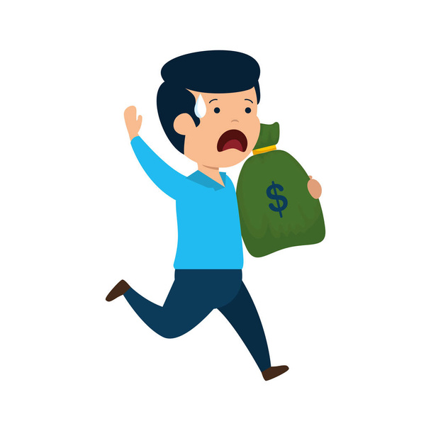 καταθλιπτική άνθρωπος χρήματα με χρήματα τσάντα - Διάνυσμα, εικόνα
