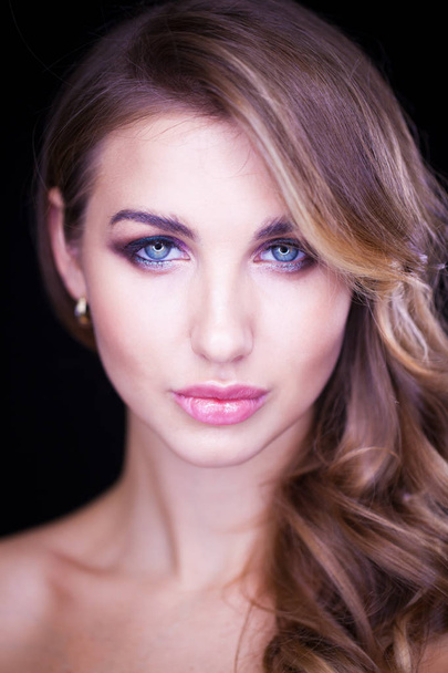 Closeup portrait of beautiful model with long blond hair  - Фото, зображення