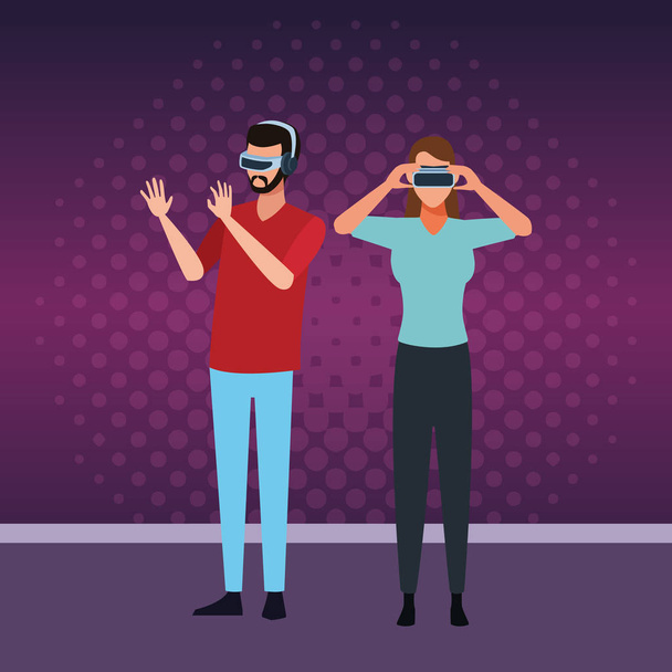 仮想現実の眼鏡で遊んでの人々 - ベクター画像