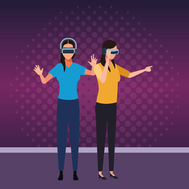 Pessoas brincando com óculos de realidade virtual
 - Vetor, Imagem
