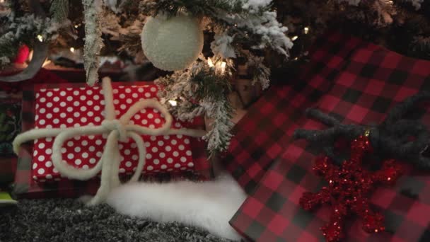 Panning view of presents wrapped under a christmas tree - Footage, Video