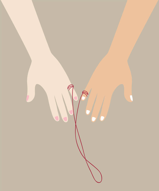 Soulmate.Red string of fate, Asian legend. - Vector, Image