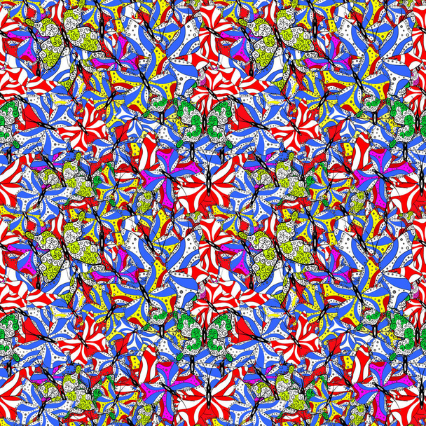 abstrakte niedliche Schmetterling auf blauen, weißen und roten Farben. Vektorillustration. Hintergrund. im einfachen Stil. - Vektor, Bild