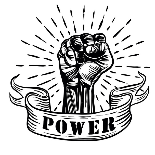 Freehand vector drawing ,Fist male hand, proletarian protest sym - Vector, Image