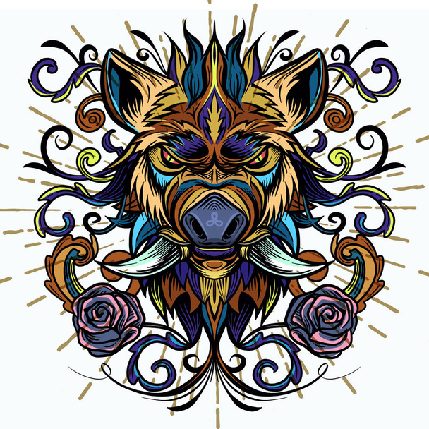 Візерунок голови кабана. Свиня. Свині. Символ 2019 року. татуювання дизайн
 - Вектор, зображення