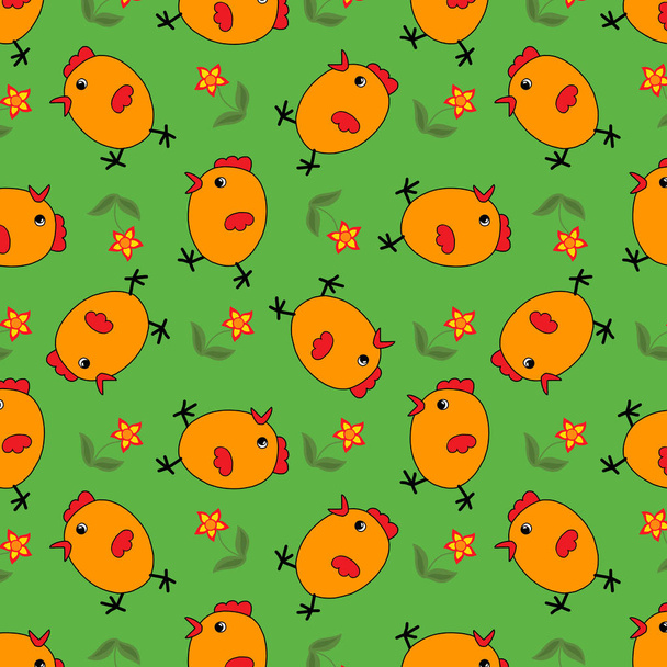 Pattern Funny Easter chicken color - Вектор,изображение