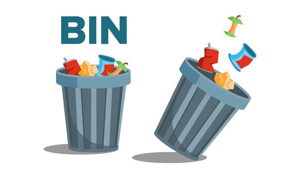 Bin Garbage Vector. Full Of Trash. Inverted. Isolated Flat Illustration - Vector, Image