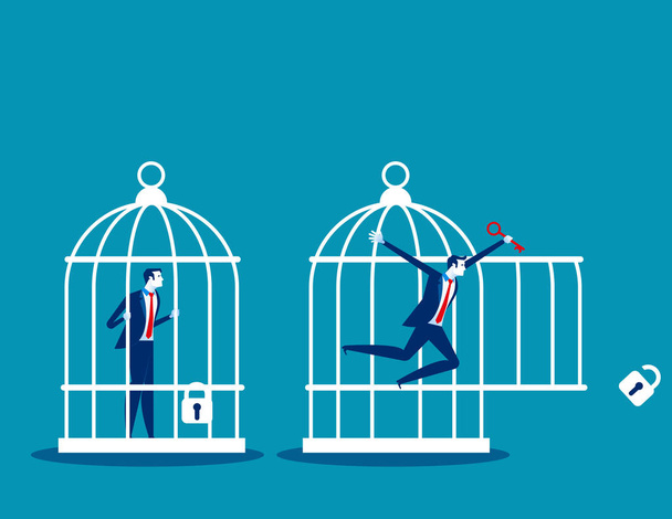 Freedom concept. Business team locked and key free himself from  - Vector, Image