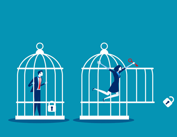 Freedom concept. Business team locked and key free himself from  - Vector, Image