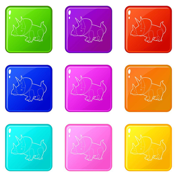 Triceratops icons set 9 color collection - Vektor, obrázek