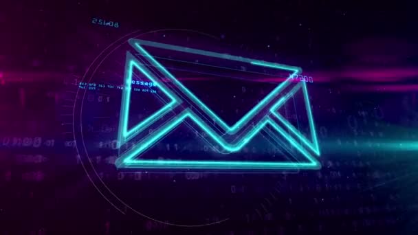E-mail communications in cyberspace with envelope hologram symbol on digital background. Digital message icon abstract concept. - Footage, Video