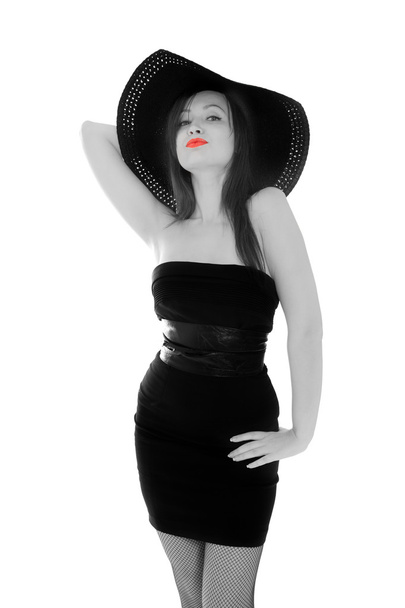 Beautiful woman in little black dress isolated on white - Foto, Bild