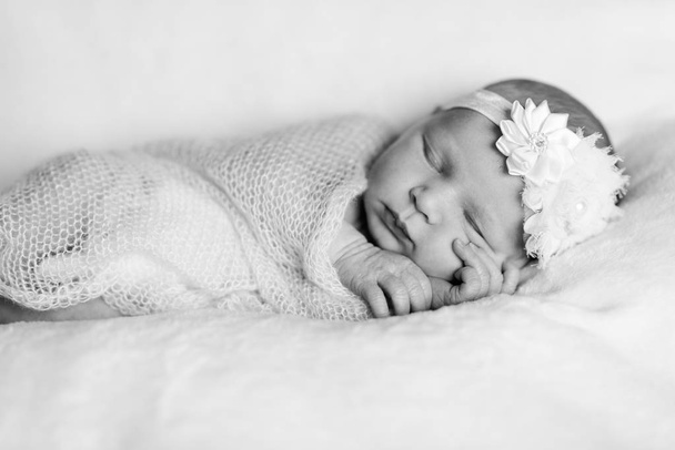 sleeping newborn baby wrapped in blanket  - Фото, изображение