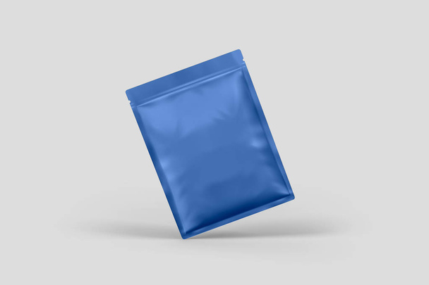 Lege verpakking zakje geïsoleerd op een witte achtergrond met uitknippad. Duidelijke zakje voor voedingsmiddelen, medische of cosmetica. 3D-rendering. - Foto, afbeelding