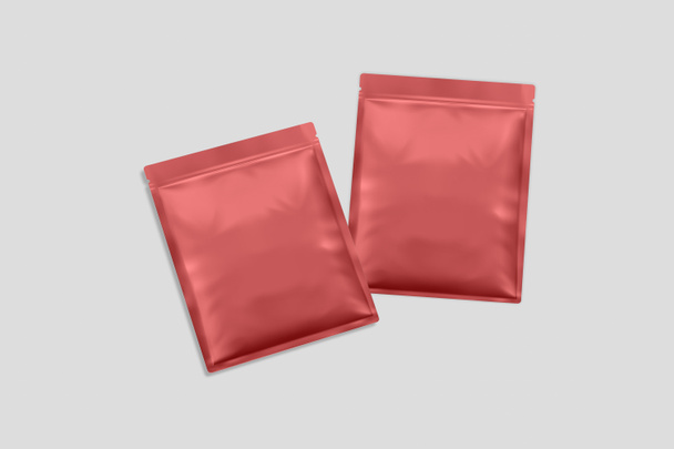 Blank packaging Sachet isolated on white background with clipping path.Clear Sachet For Food, Medical Or Cosmetics. 3D rendering. - Photo, Image