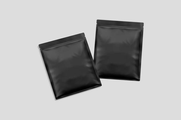 Lege verpakking zakje geïsoleerd op een witte achtergrond met uitknippad. Duidelijke zakje voor voedingsmiddelen, medische of cosmetica. 3D-rendering. - Foto, afbeelding