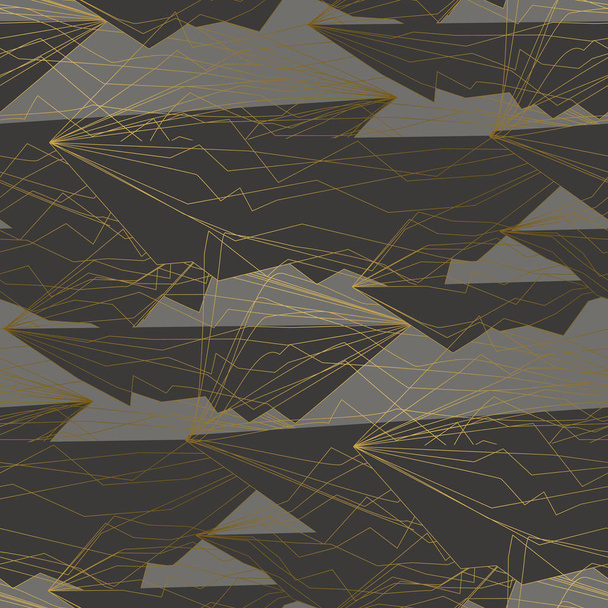 薄い金色の線と図形のシームレスなパターン - ベクター画像