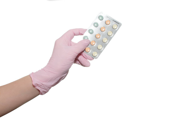 Medical Pink gloves from nitrile latex. - Foto, Imagen