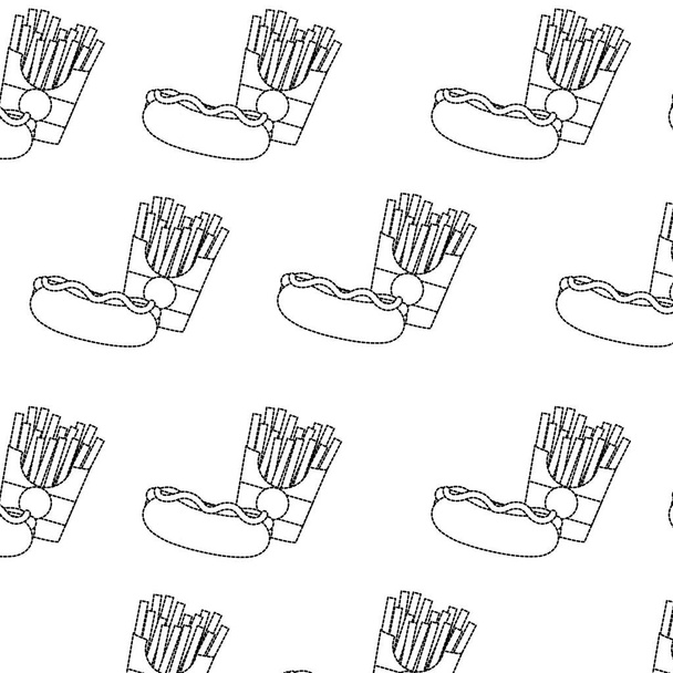Hot dog and fries background of fast food urban and tasty menu theme Isolated design Vector illustration - Vetor, Imagem
