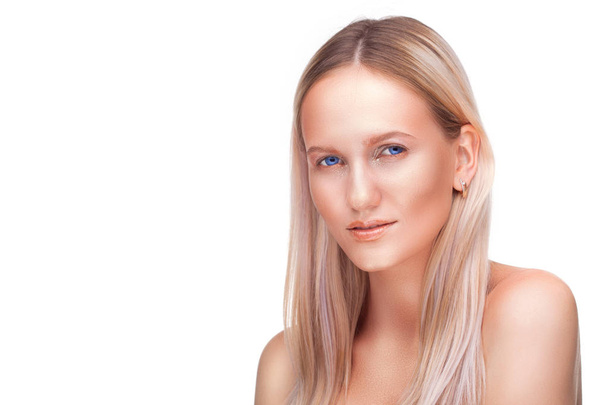 Beautiful woman face studio isolated on the white - Photo, image