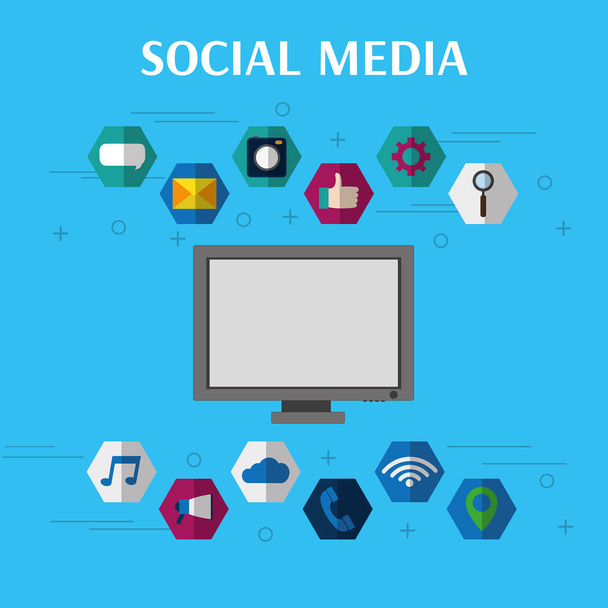 Computer of social media multimedia apps and communication theme Vector illustration - Vektor, obrázek