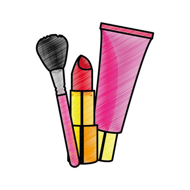 Lippenstift crème en penseel van make-up accessoires en cosmetische thema geïsoleerde ontwerp vectorillustratie - Vector, afbeelding