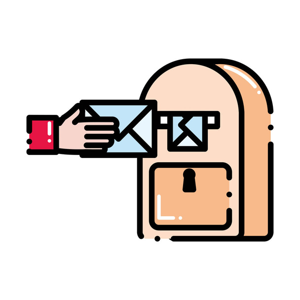 homem mão linha tracejada com mensagem de letra e ilustração vetor caixa de correio
 - Vetor, Imagem
