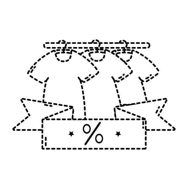 dotted shape shopping dress clothes with ribbon percent vector illustration - Vector, Image
