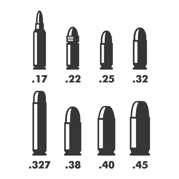 Weapon Bullets Sizes, Calibers, and Types Chart on White Background. Vector - Vecteur, image