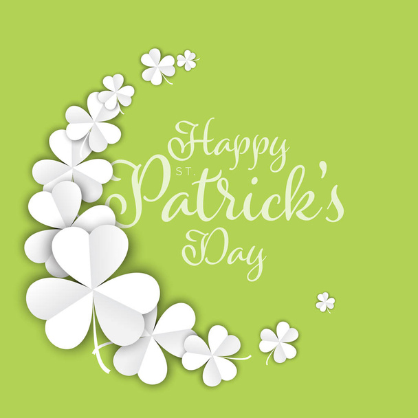 St. Patrick's Day greeting card flyer poster template with few white paper clover leaves - Wektor, obraz