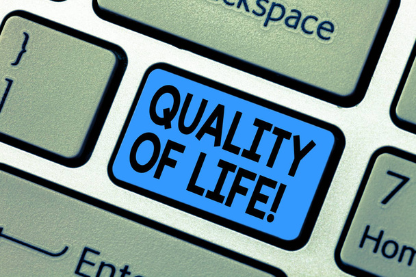 Word writing text Quality Of Life. Business concept for Good Lifestyle Happiness Enjoyable Moments Wellbeing Keyboard key Intention to create computer message pressing keypad idea. - Photo, Image