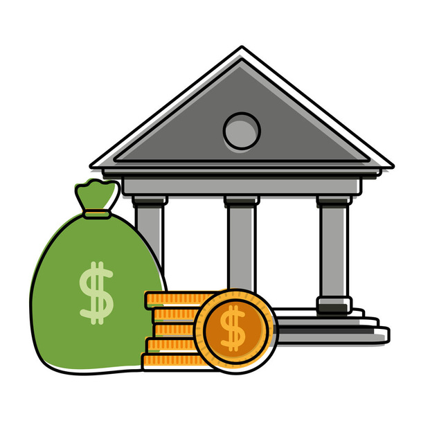 お金袋とコイン ベクトル イラスト色金融銀行 - ベクター画像