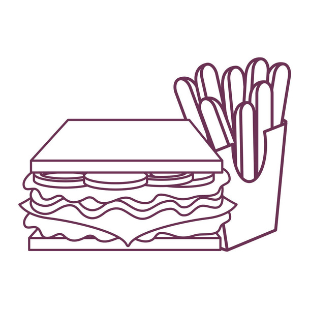 Σχεδιασμός σάντουιτς και πατάτες τηγανιτές - Διάνυσμα, εικόνα