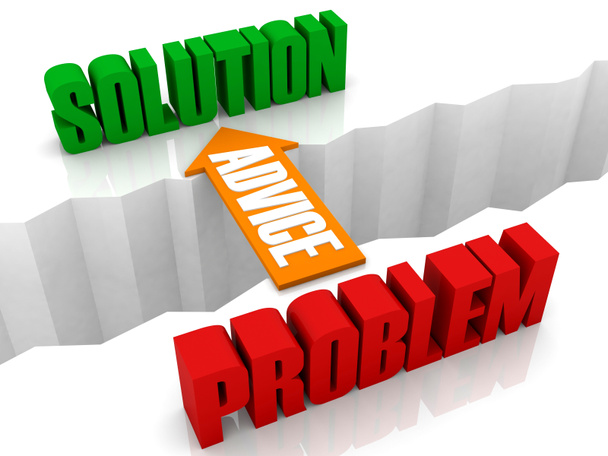 Le conseil est le pont entre PROBLÈME et SOLUTION. Concept Illustration 3D
. - Photo, image