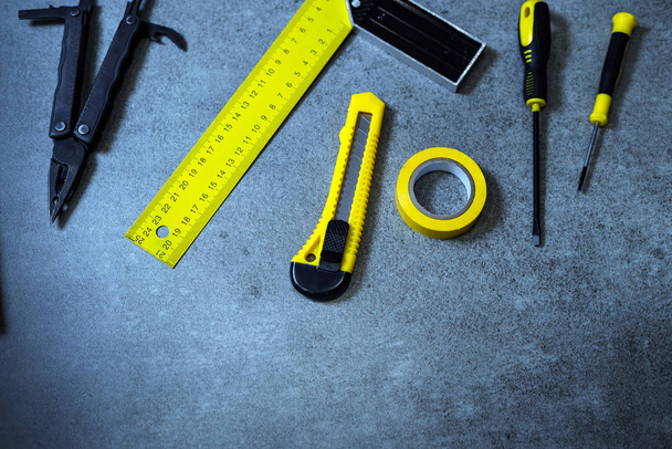 Yellow set of tools for repair and construction - Foto, Imagem