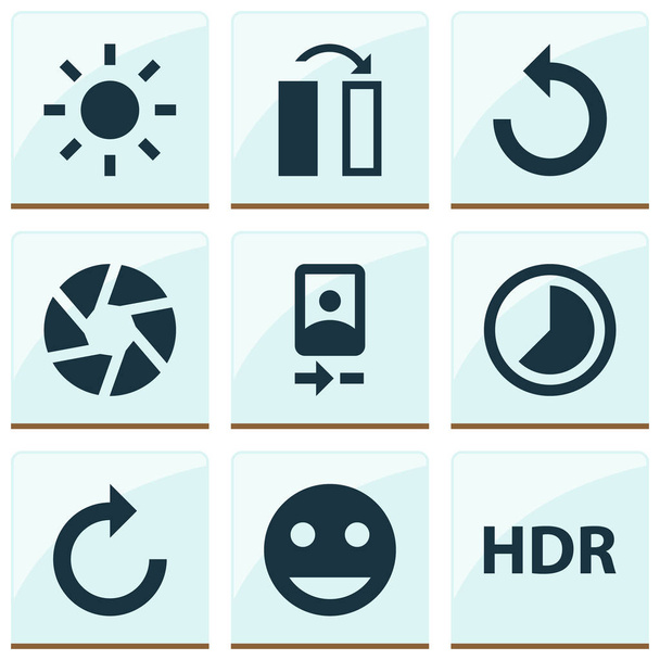 Bildsymbole mit hdr, Flip, Refresh Right und anderen Fokuselementen. Isolierte Vektor-Abbildung Bild-Symbole. - Vektor, Bild