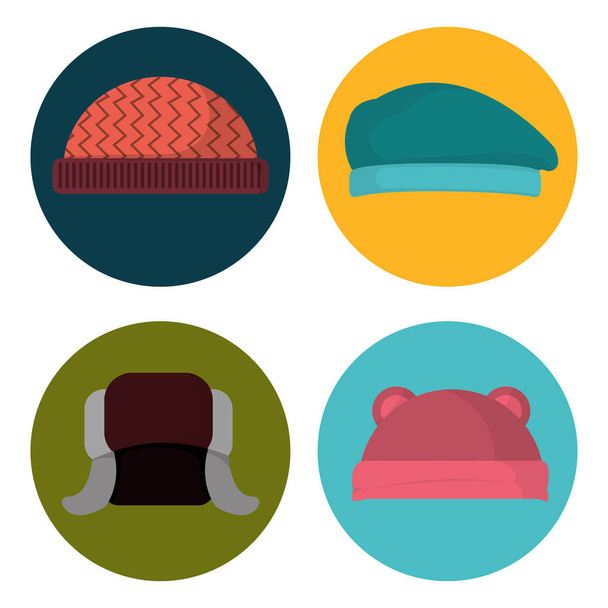 establecer ropa sombrero de invierno para el clima frío
 - Vector, imagen